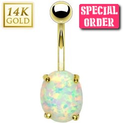 14ct Gold Opal Belly Bar
