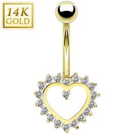 14ct Gold Tiffany Heart Belly Bar