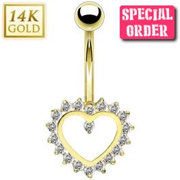 14ct Gold Tiffany Heart Belly Bar