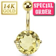 14ct Gold Round Lemon Quartz Belly Bar