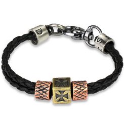 Black Leather Iron Cross Bracelet