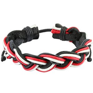 Black Red & White Leather Bracelet