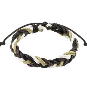 Black White & Khaki Leather Bracelet