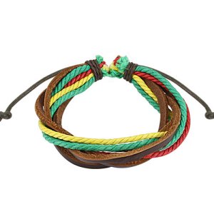 Brown Red Yellow & Green Leather Bracelet