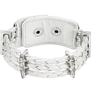 White Leather Diamante Bracelet