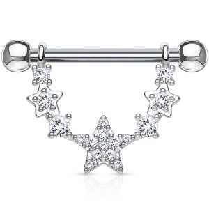 Steel CZ Jewelled Stars Nipple Barbell