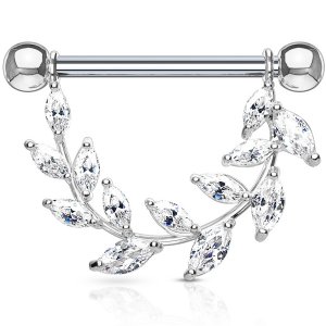 Steel CZ Jewelled Vine Nipple Barbell