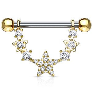 Gold-Plated CZ Jewelled Stars Nipple Barbell