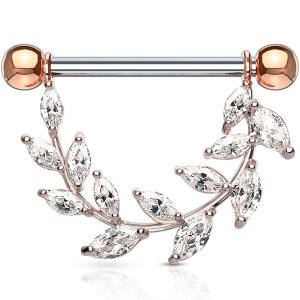 Rose Gold CZ Jewelled Vine Nipple Barbell