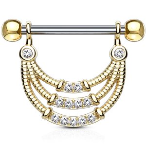 Gold-Plated CZ Jewelled Tiers Nipple Barbell