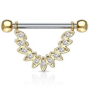 Gold-Plated CZ Jewelled Petals Nipple Barbell