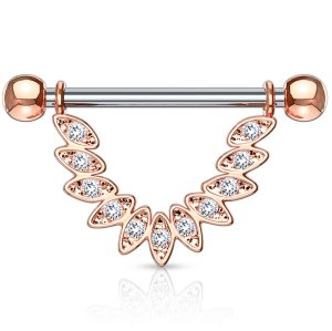 Rose Gold CZ Jewelled Petals Nipple Barbell