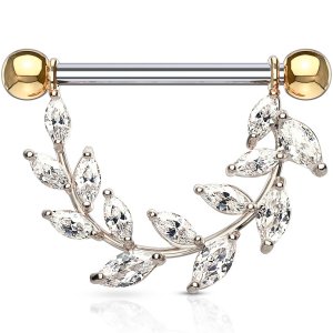 Gold-Plated CZ Jewelled Vine Nipple Barbell