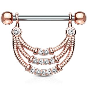 Rose Gold CZ Jewelled Tiers Nipple Barbell
