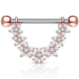 Rose Gold CZ Jewelled Flowers Nipple Barbell