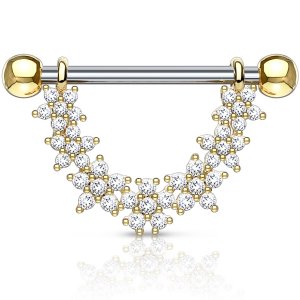 Gold-Plated CZ Jewelled Flowers Nipple Barbell