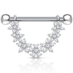 Steel CZ Jewelled Flowers Nipple Barbell