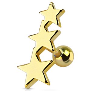 Gold Steel Triple Stars Ear Stud