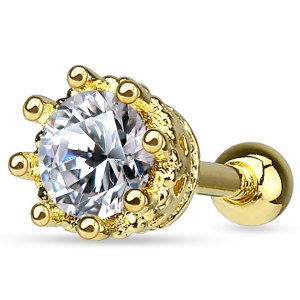 Vintage Style Gold on Steel Jewelled Ear Stud