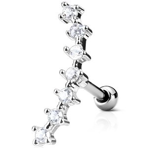 Steel Seven Gem Curved Ear Stud