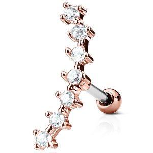 PVD Rose Gold on Steel Seven Gem Curved Ear Stud