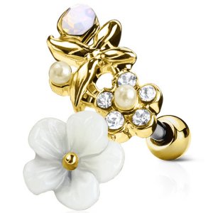 PVD Gold on Steel Tropical Flowers Ear Stud