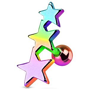 Rainbow Steel Triple Stars Ear Stud