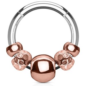 1.2mm Gauge Steel Hinged Segment Ring with Rose Gold Beads