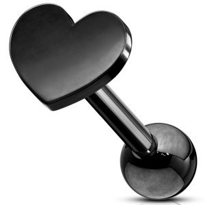 PVD Black on Steel Heart Ear Stud