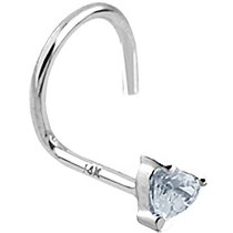 14ct White Gold Jewelled Heart Nose Stud