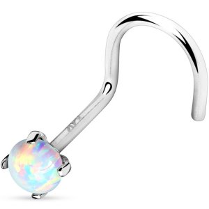14ct White Gold Opal Nose Stud