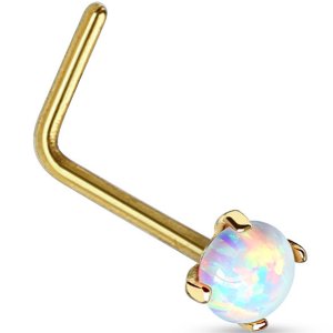 14ct Gold L-Shaped Opal Nose Stud
