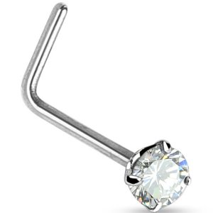 14ct White Gold L-Shaped Jewelled Nose Stud