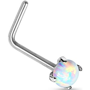 14ct White Gold L-Shaped Opal Nose Stud