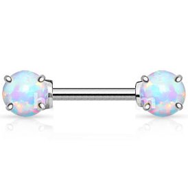 14ct White Gold Opal Nipple Barbell