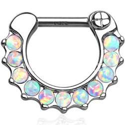 14ct White Gold Opal Septum Clicker Ring