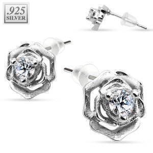 Sterling Silver Jewelled Rose Earrings