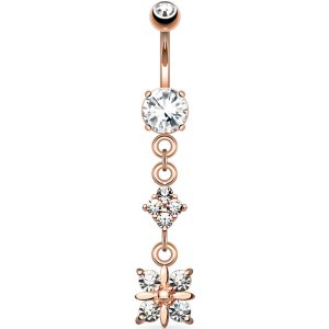 Rose Gold Dangly Jewelled Belly Bar