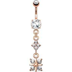 Rose Gold-Plated Dangly Jewelled Belly Bar