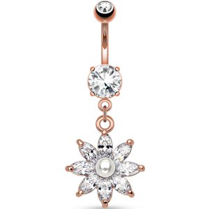 Rose Gold-Plated Jewelled Flower Belly Bar