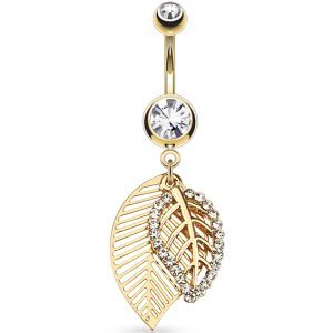 Gold-Plated Double Layered Leaves Belly Bar
