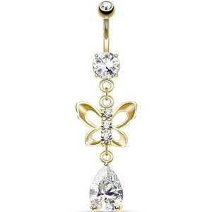 Gold-Plated Butterfly & Teardrop Belly Bar