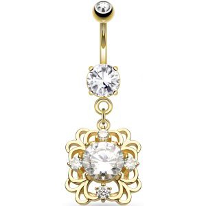 Gold-Plated Dangly Jewelled Belly Bar