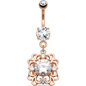 Rose Gold-Plated Dangly Jewelled Belly Bar