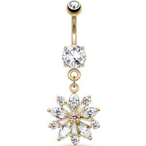 Gold-Plated Jewelled Flower Belly Bar