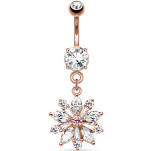 Rose Gold-Plated Jewelled Flower Belly Bar