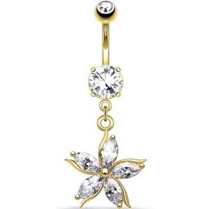 Gold-Plated Jewelled Flower Belly Bar