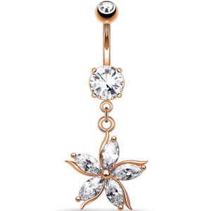Rose Gold-Plated Jewelled Flower Belly Bar
