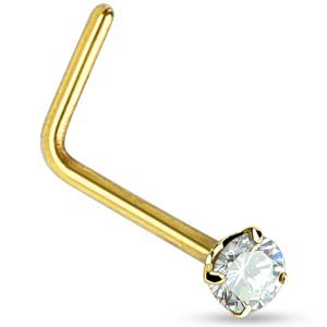 L-Shaped PVD Gold Claw Set Jewel Nose Stud