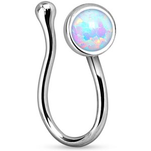 Rhodium-Plated Opal Clip-on Nose Ring